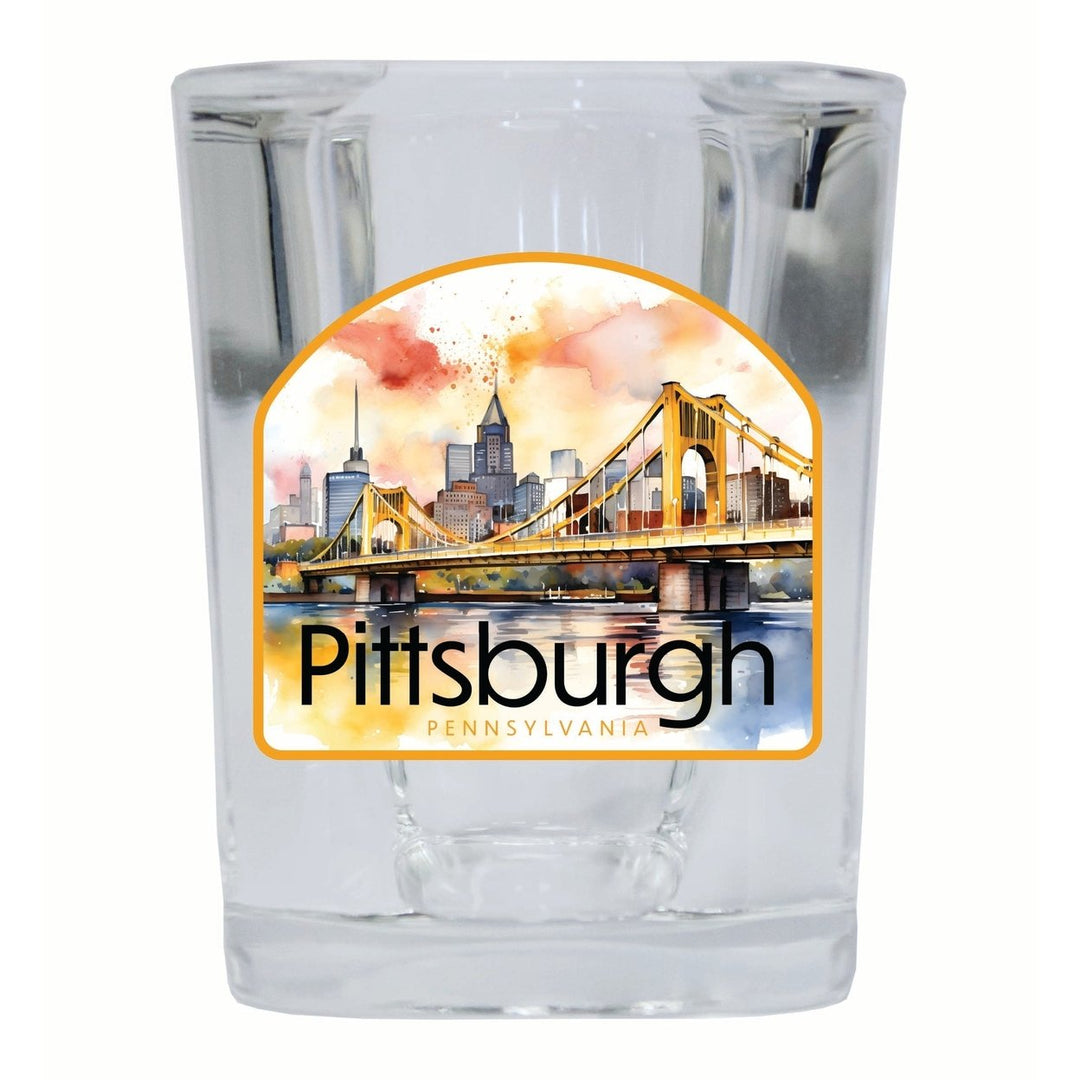 Pittsburgh Pennsylvania Yellow Bridge Design Souvenir 2 Ounce Shot Glass Square Image 4