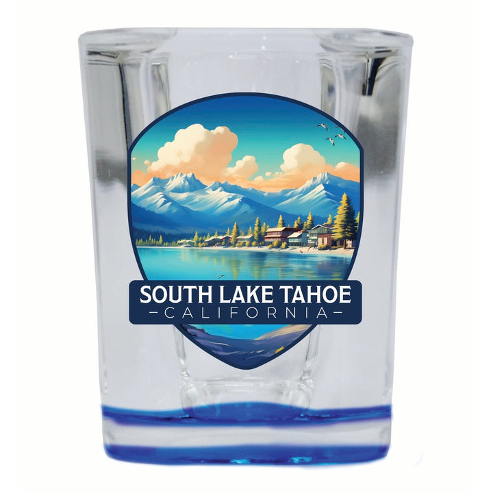 South Lake Tahoe Mountains over Lake Design Souvenir 2 Ounce Shot Glass Square Image 2