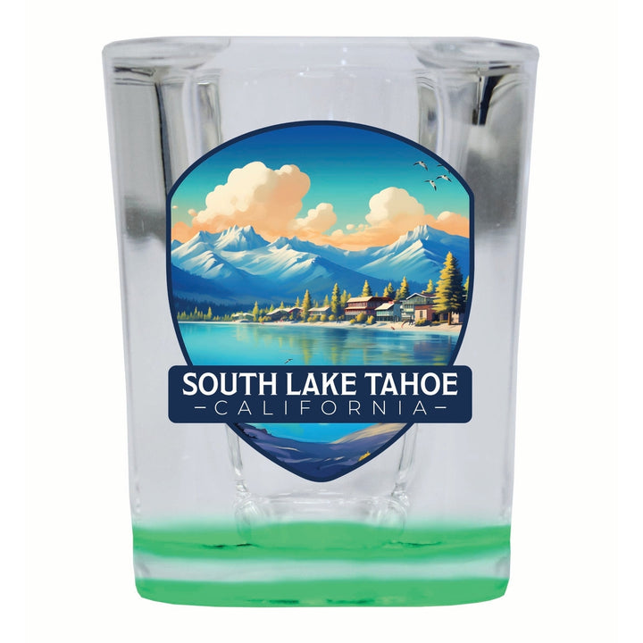 South Lake Tahoe Mountains over Lake Design Souvenir 2 Ounce Shot Glass Square Image 3