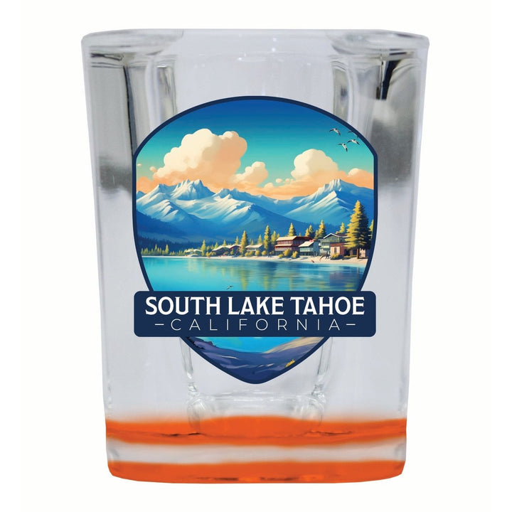 South Lake Tahoe Mountains over Lake Design Souvenir 2 Ounce Shot Glass Square Image 4