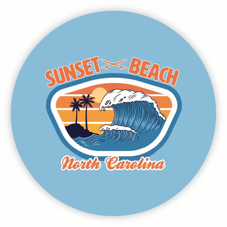 Sunset Beach North Carolina Surf Wave Design Souvenir Round Vinyl Decal Sticker Image 1