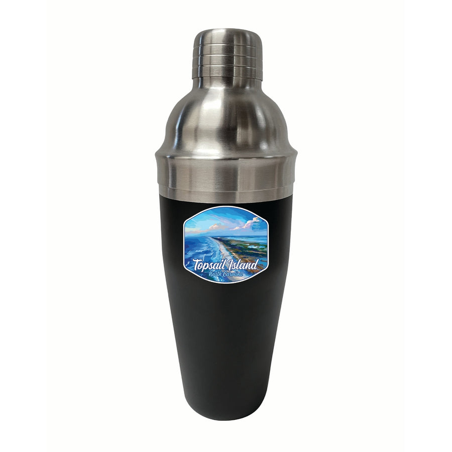 Topsail Island North Carolina Aerial View Design Souvenir 24 oz Stainless Steel Cocktail Shaker Black Image 1