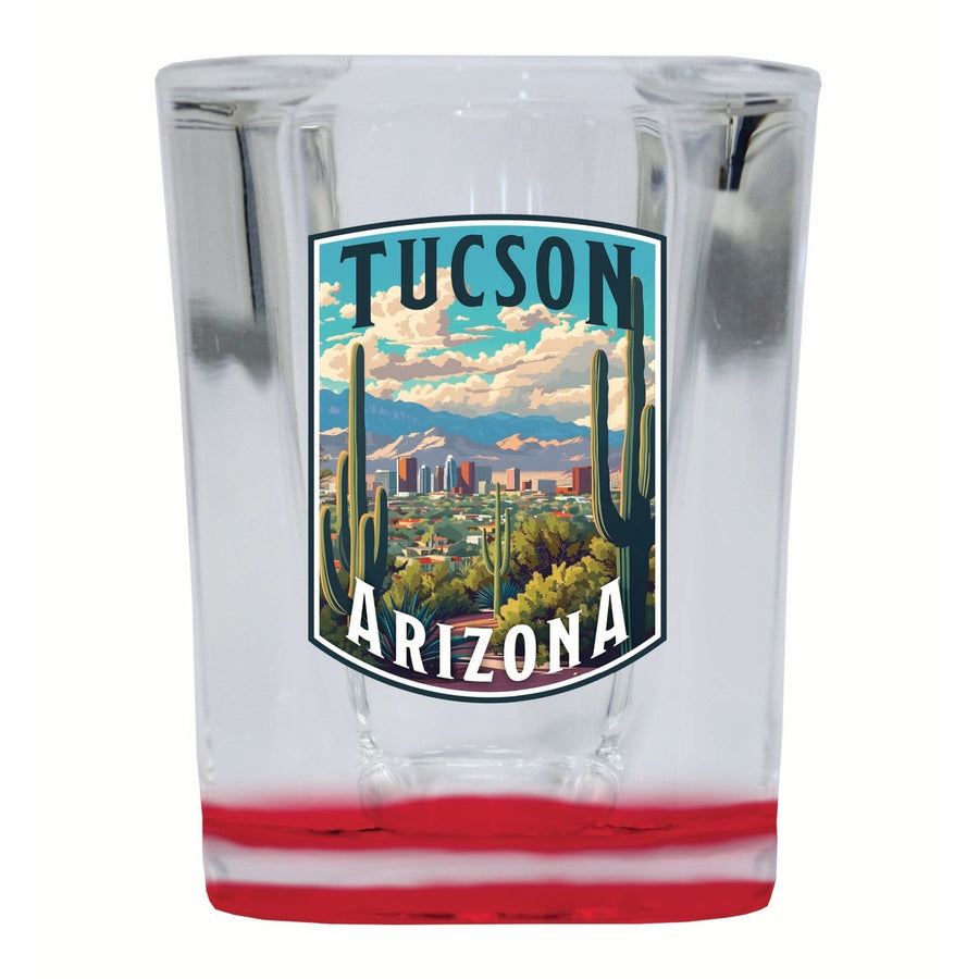 Tucson Arizona Cactus and Cityscape Design Souvenir 2 Ounce Shot Glass Square Image 1