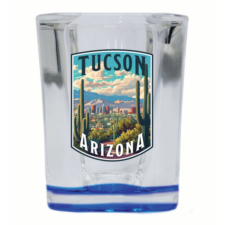 Tucson Arizona Cactus and Cityscape Design Souvenir 2 Ounce Shot Glass Square Image 2