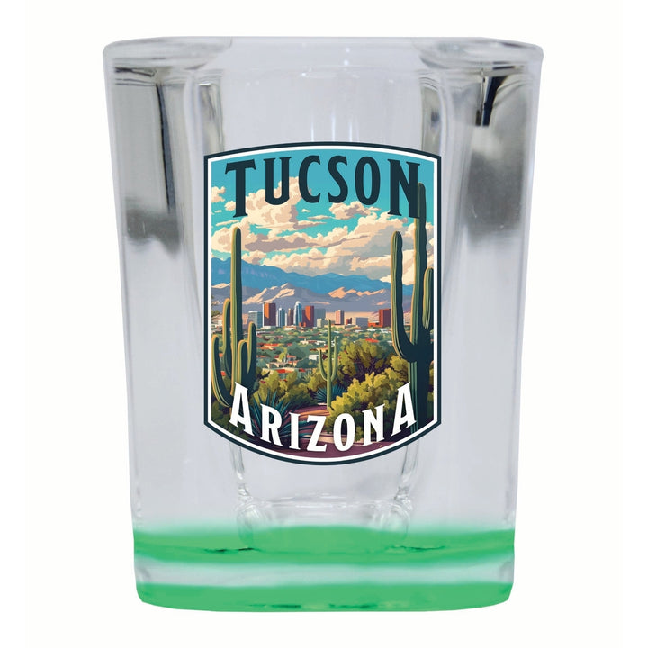 Tucson Arizona Cactus and Cityscape Design Souvenir 2 Ounce Shot Glass Square Image 3