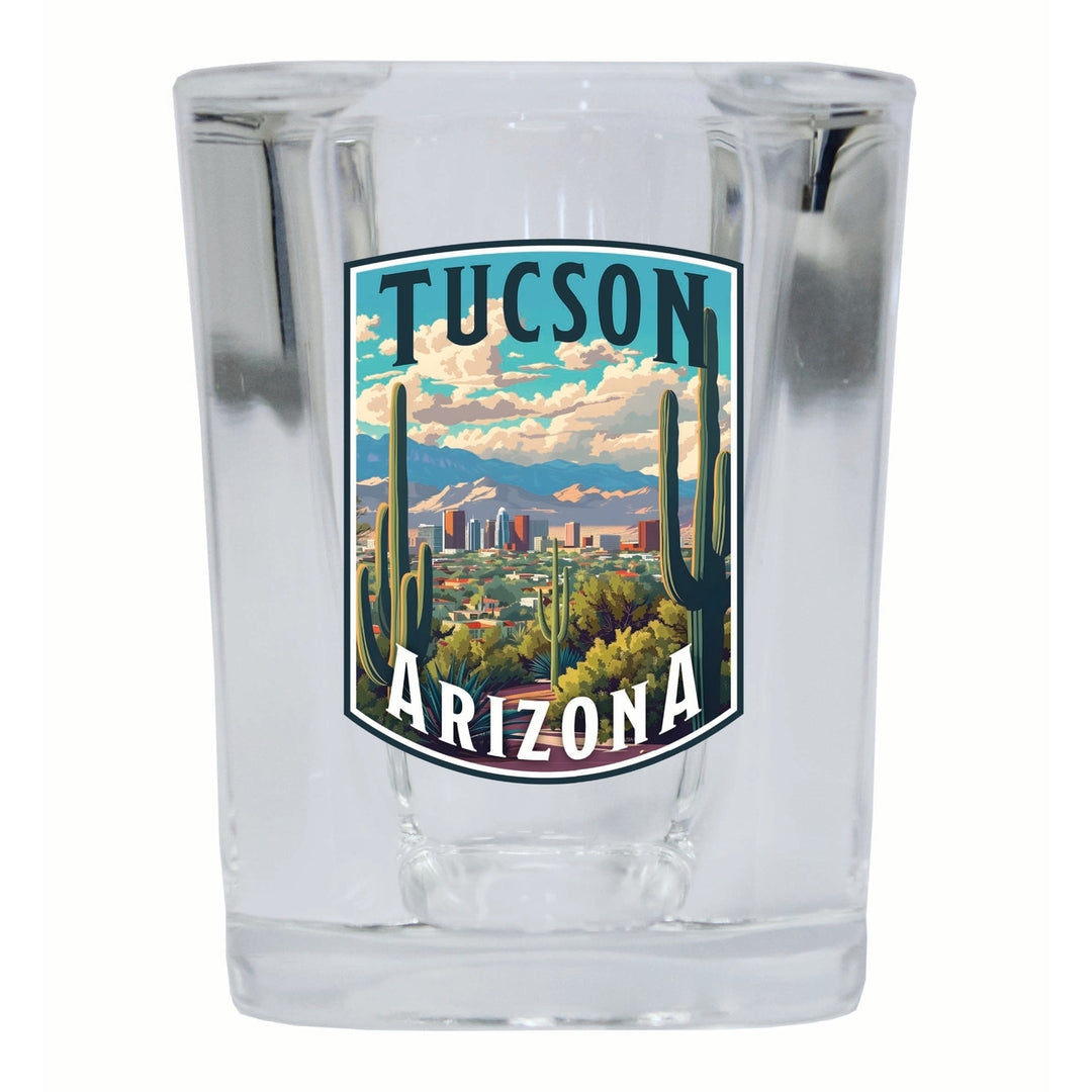 Tucson Arizona Cactus and Cityscape Design Souvenir 2 Ounce Shot Glass Square Image 4