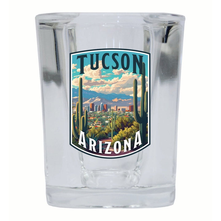 Tucson Arizona Cactus and Cityscape Design Souvenir 2 Ounce Shot Glass Square Image 1