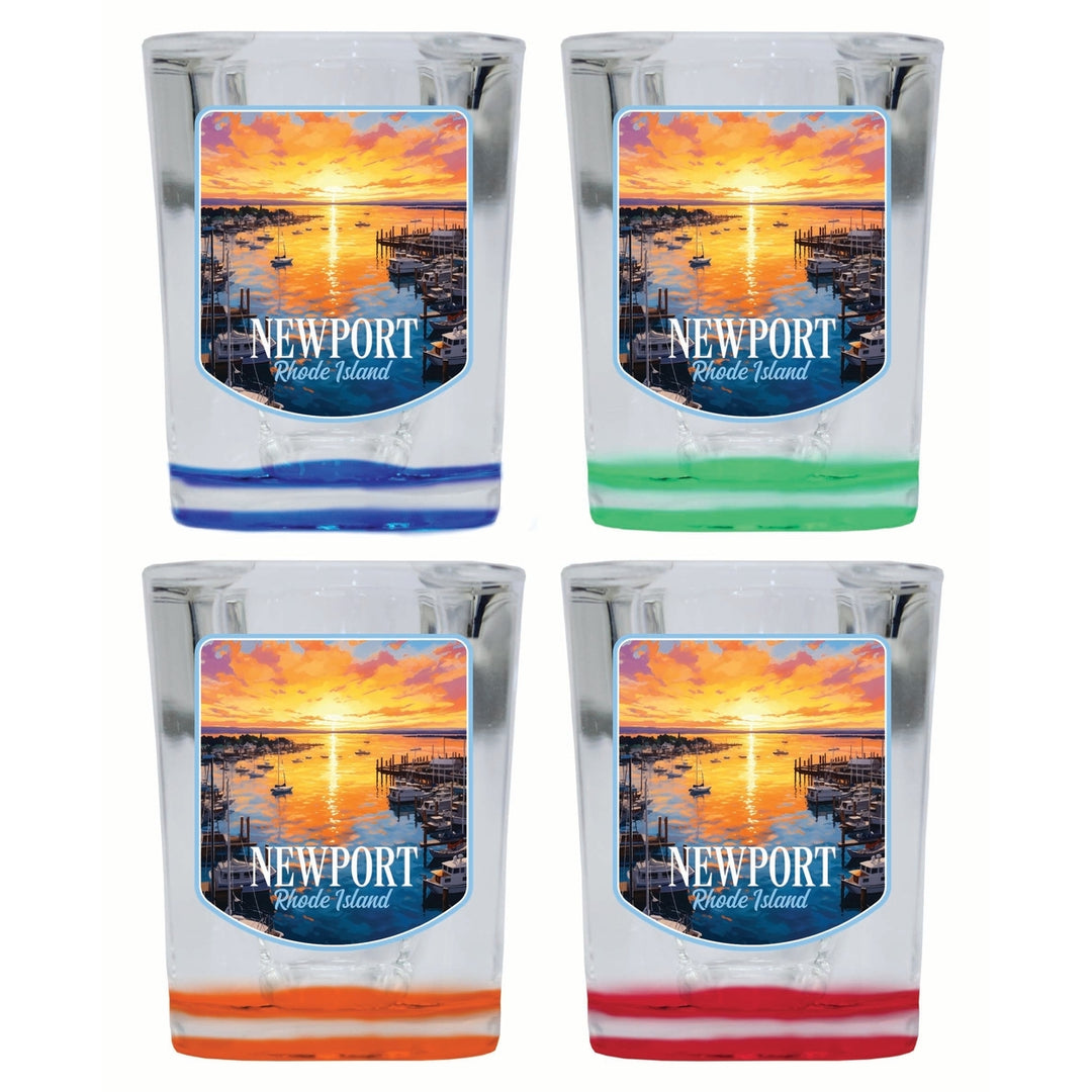 Newport Rhode Island Sunset over the Bay Design Souvenir 2 Ounce Shot Glass Square 4-Pack Multicolor Image 1