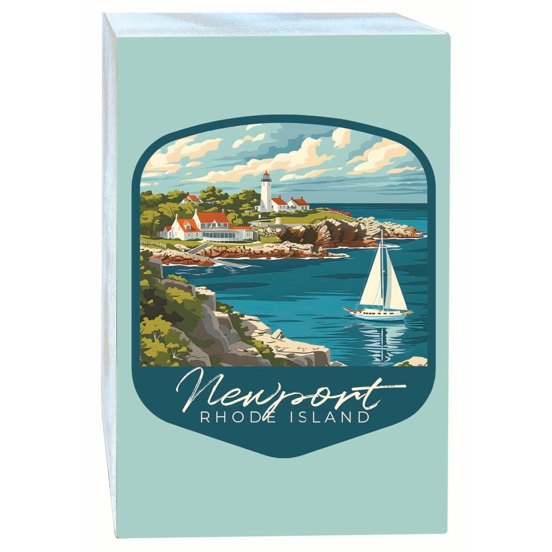 Newport Rhode Island Lighthouse on the Coast Design Souvenir Wood sign with frame 5x7 Image 1