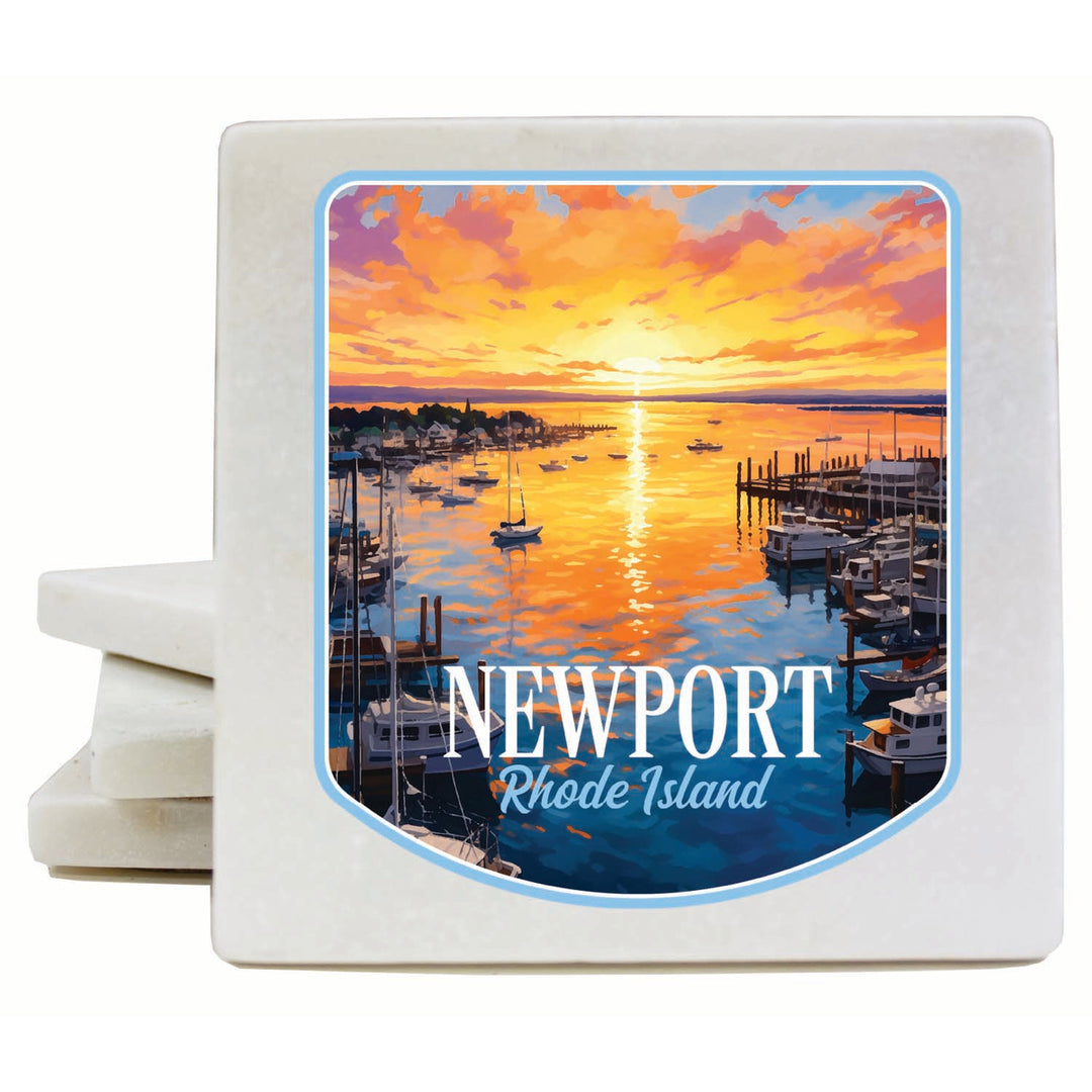 Newport Rhode Island Sunset over the Bay Design Souvenir 4x4-Inch Coaster Marble 4 Pack Image 1