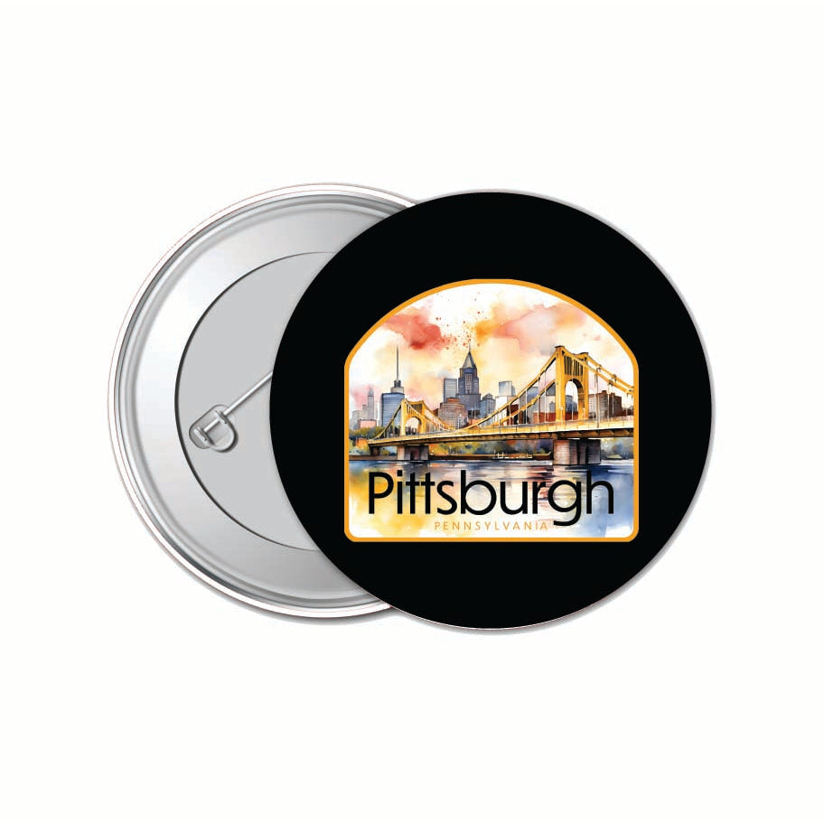 Pittsburgh Pennsylvania Yellow Bridge Design Souvenir Small 1-Inch Button Pin 4 Pack Image 1