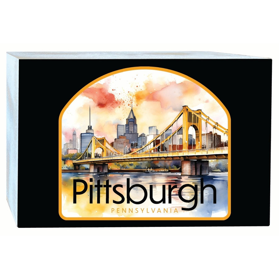 Pittsburgh Pennsylvania Yellow Bridge Design Souvenir Wood sign with frame 5x7 Image 1