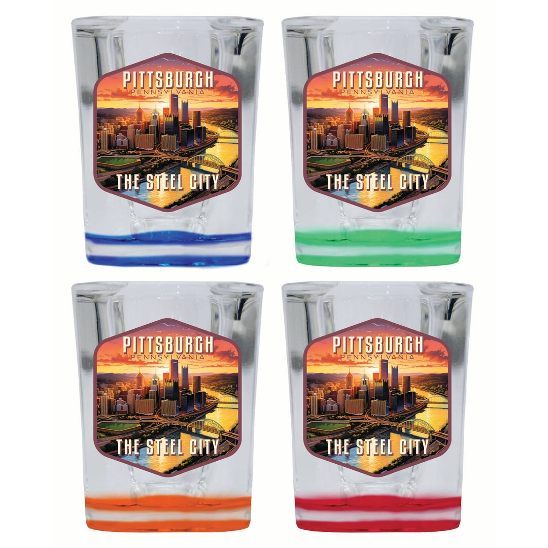 Pittsburgh Pennsylvania The Steel City Design Souvenir 2 Ounce Shot Glass Square 4-Pack Multicolor Image 1