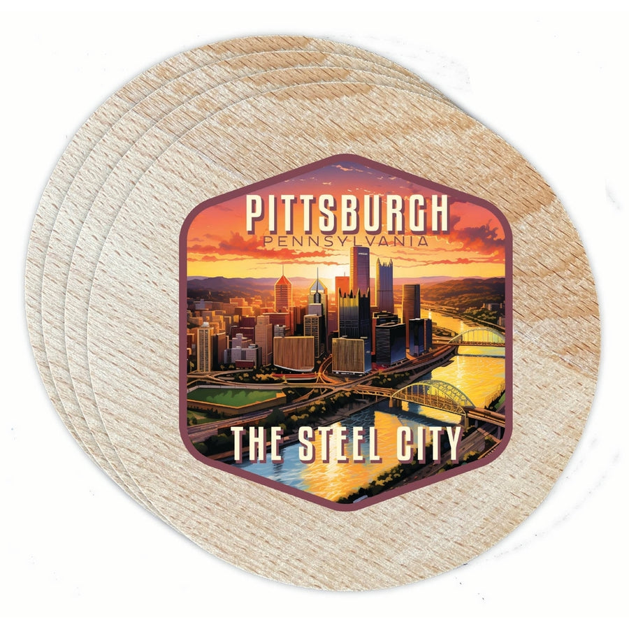 Pittsburgh Pennsylvania The Steel City Design Souvenir Coaster Wooden 3.5 x 3.5-Inch 4 Pack Image 1