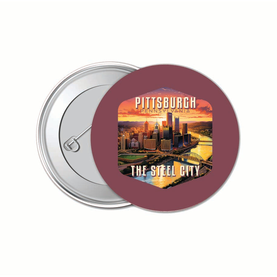 Pittsburgh Pennsylvania The Steel City Design Souvenir Small 1-Inch Button Pin 4 Pack Image 1