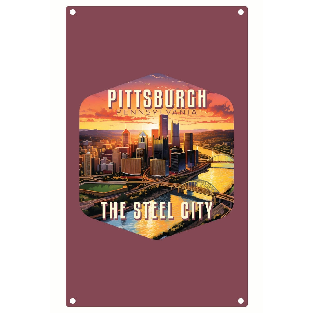 Pittsburgh Pennsylvania The Steel City Design Souvenir Metal Sign 9 x 15 Image 1