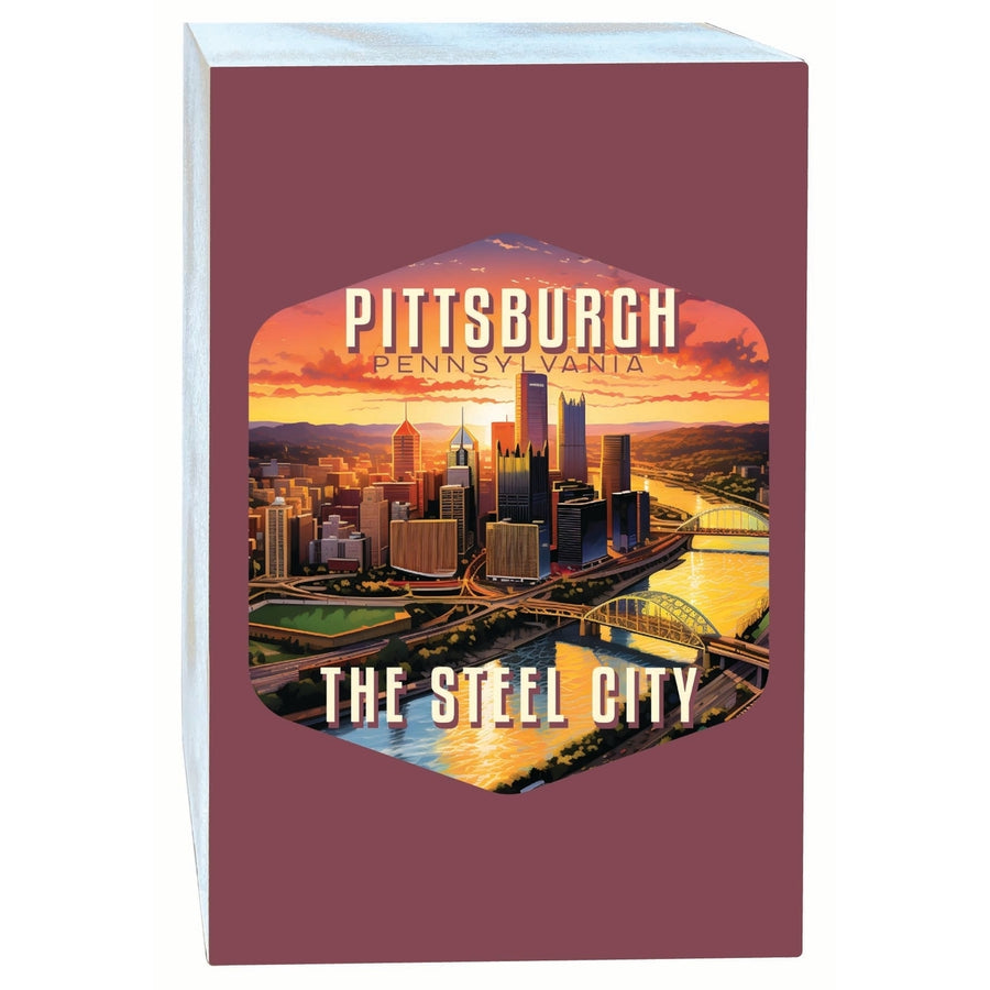 Pittsburgh Pennsylvania The Steel City Design Souvenir Wood sign with frame 5x7 Image 1