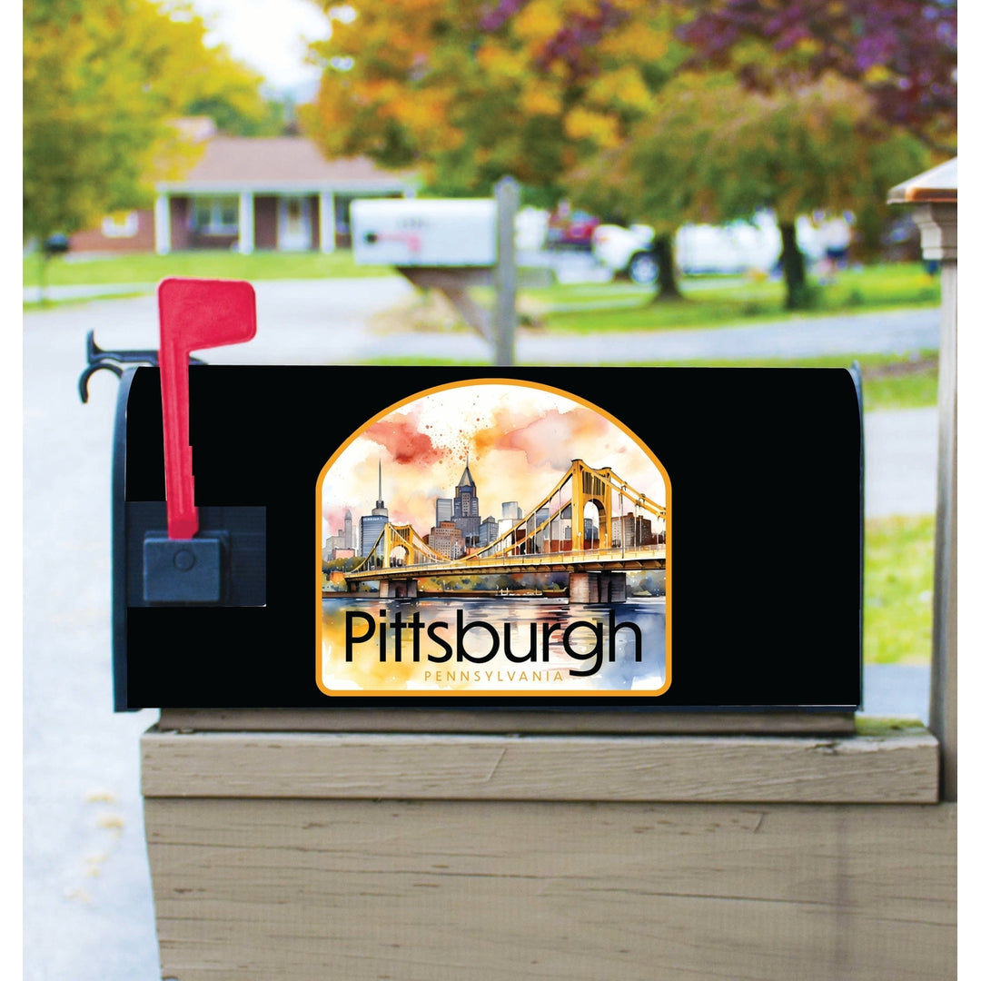 Pittsburgh Pennsylvania Yellow Bridge Design Souvenir Magnetic Mailbox Cover Image 1