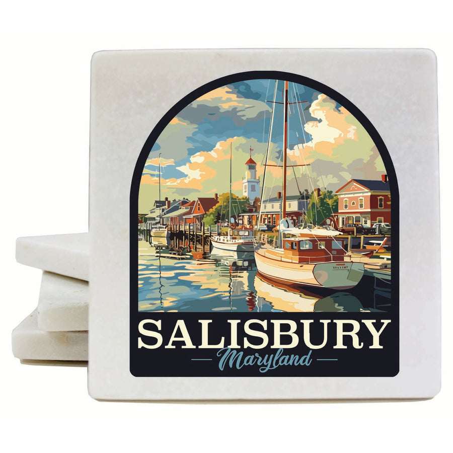 Salisbury Maryland Port of Salisbury Marina Design Souvenir 4x4-Inch Coaster Marble 4 Pack Image 1