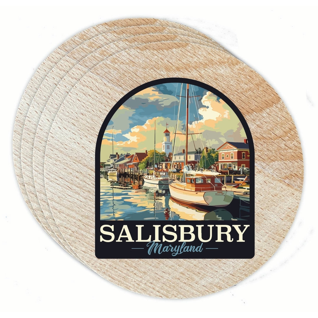 Salisbury Maryland Port of Salisbury Marina Design Souvenir Coaster Wooden 3.5 x 3.5-Inch 4 Pack Image 1