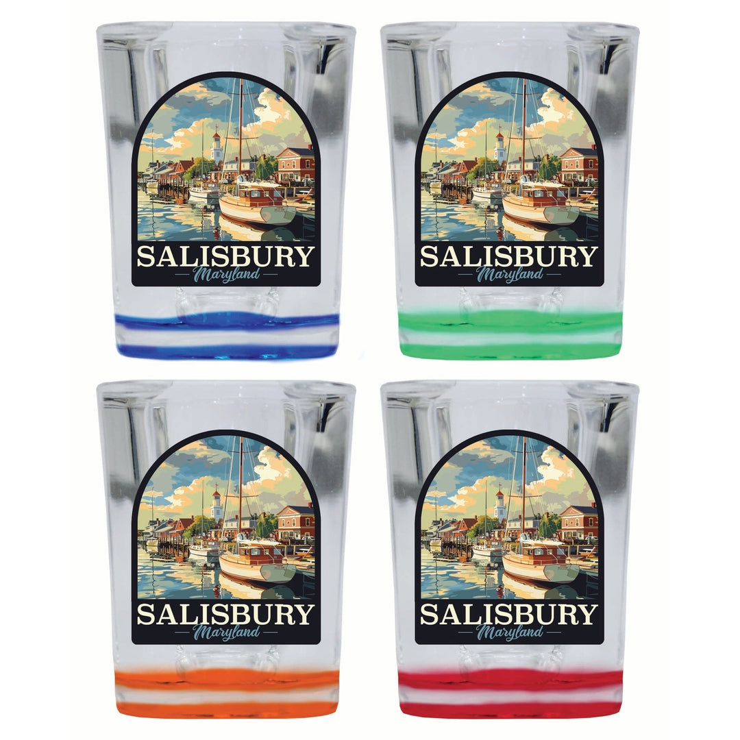 Salisbury Maryland Port of Salisbury Marina Design Souvenir 2 Ounce Shot Glass Square 4-Pack Multicolor Image 1