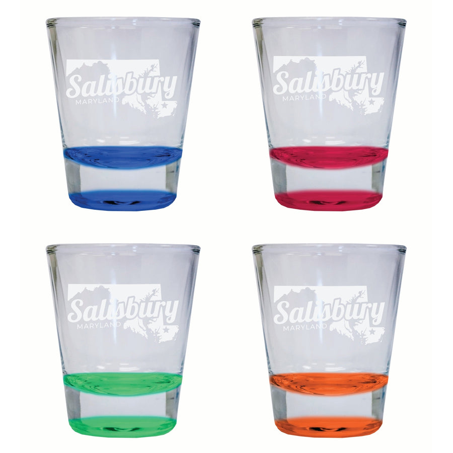 Salisbury Maryland Souvenir 2 Ounce Engraved Shot Glass Round 4-Pack Multicolor Image 1