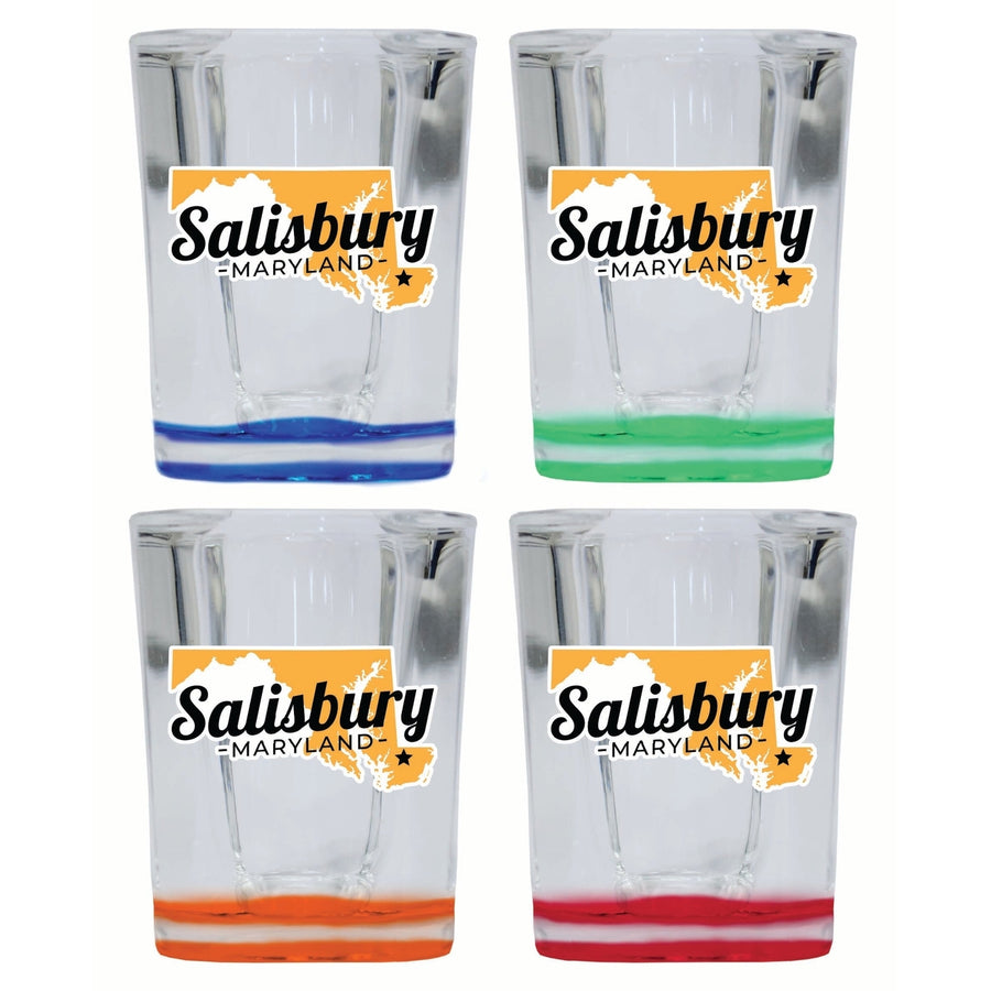 Salisbury Maryland State Shape Design Souvenir 2 Ounce Shot Glass Square 4-Pack Multicolor Image 1