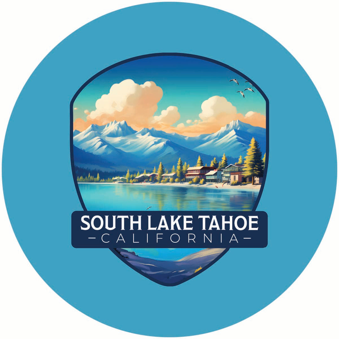 South Lake Tahoe Mountains over Lake Design Souvenir Coaster Paper 4 Pack Image 1