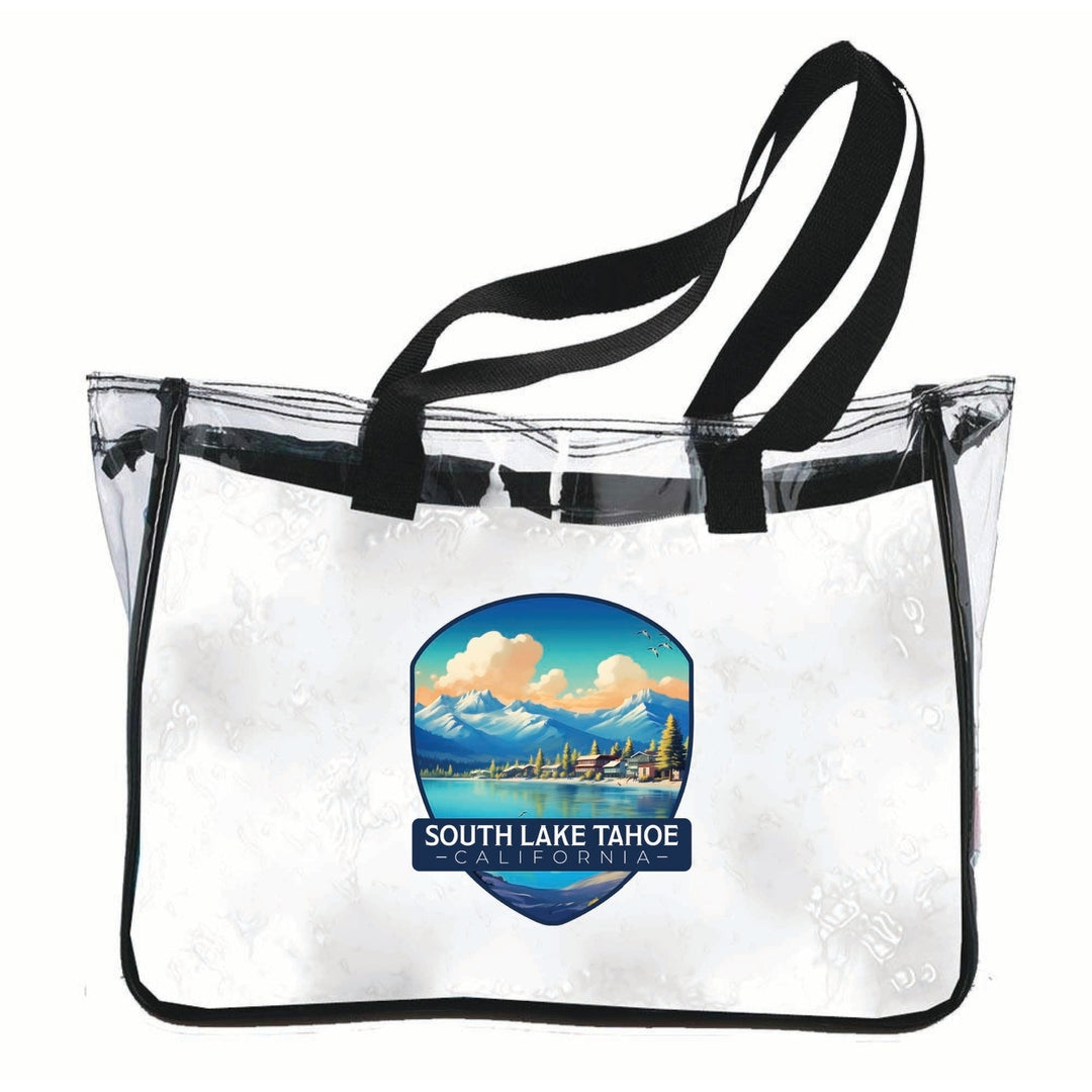 South Lake Tahoe Mountains over Lake Design Souvenir Clear Tote Bag Image 1