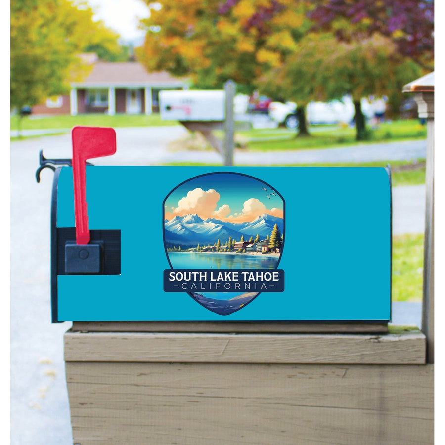 South Lake Tahoe Mountains over Lake Design Souvenir Magnetic Mailbox Cover Image 1