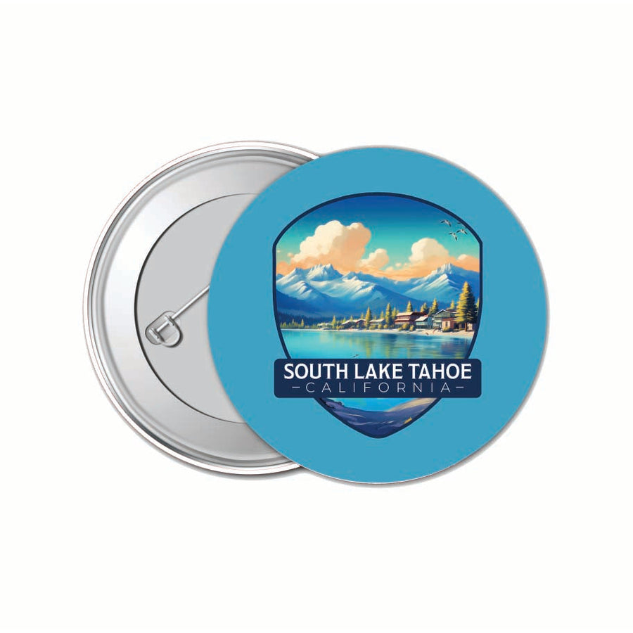 South Lake Tahoe Mountains over Lake Design Souvenir Small 1-Inch Button Pin 4 Pack Image 1