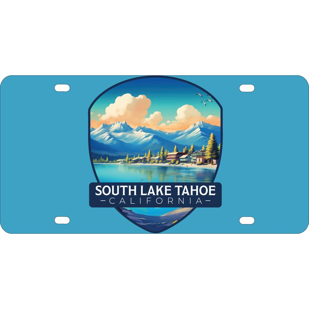 South Lake Tahoe Mountains over Lake Design Souvenir Mini Metal License Plate 4.75 x 2.25 inch Image 1