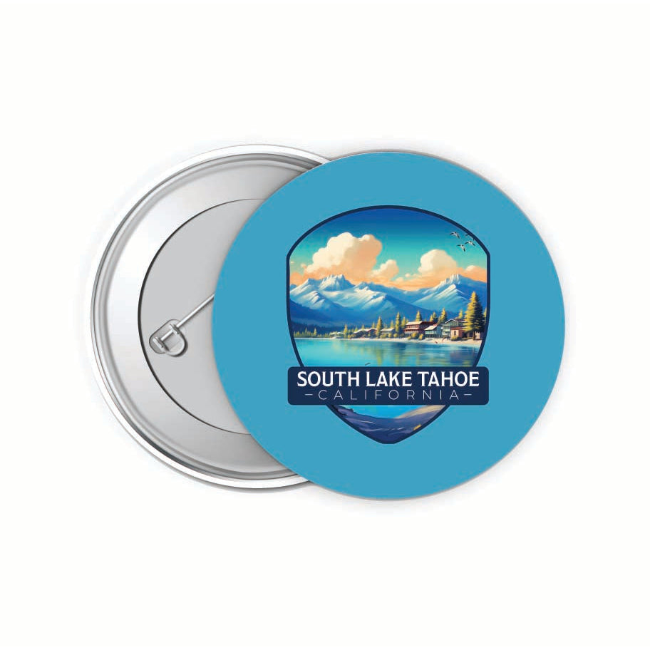 South Lake Tahoe Mountains over Lake Design Souvenir Small 2-Inch Button Pin 4 Pack Image 1