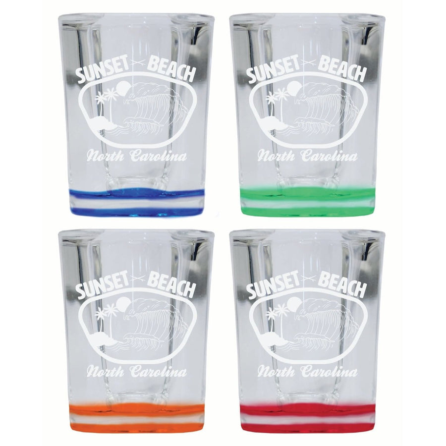 Sunset Beach North Carolina Souvenir 2 Ounce Engraved Shot Glass Square 4-Pack Multicolor Image 1