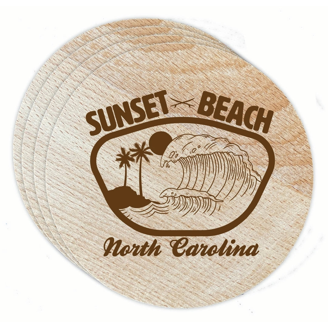 Sunset Beach North Carolina Souvenir Etched Coaster Wooden 3.5 x 3.5-Inch 4 Pack Image 1