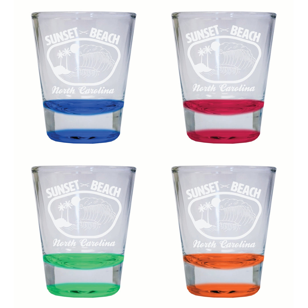 Sunset Beach North Carolina Souvenir 2 Ounce Engraved Shot Glass Round 4-Pack Multicolor Image 1