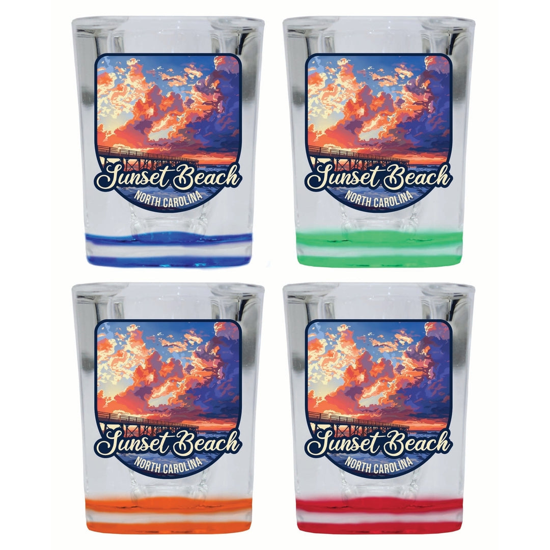 Sunset Beach North Carolina Sunset Pier Design Souvenir 2 Ounce Shot Glass Square 4-Pack Multicolor Image 1