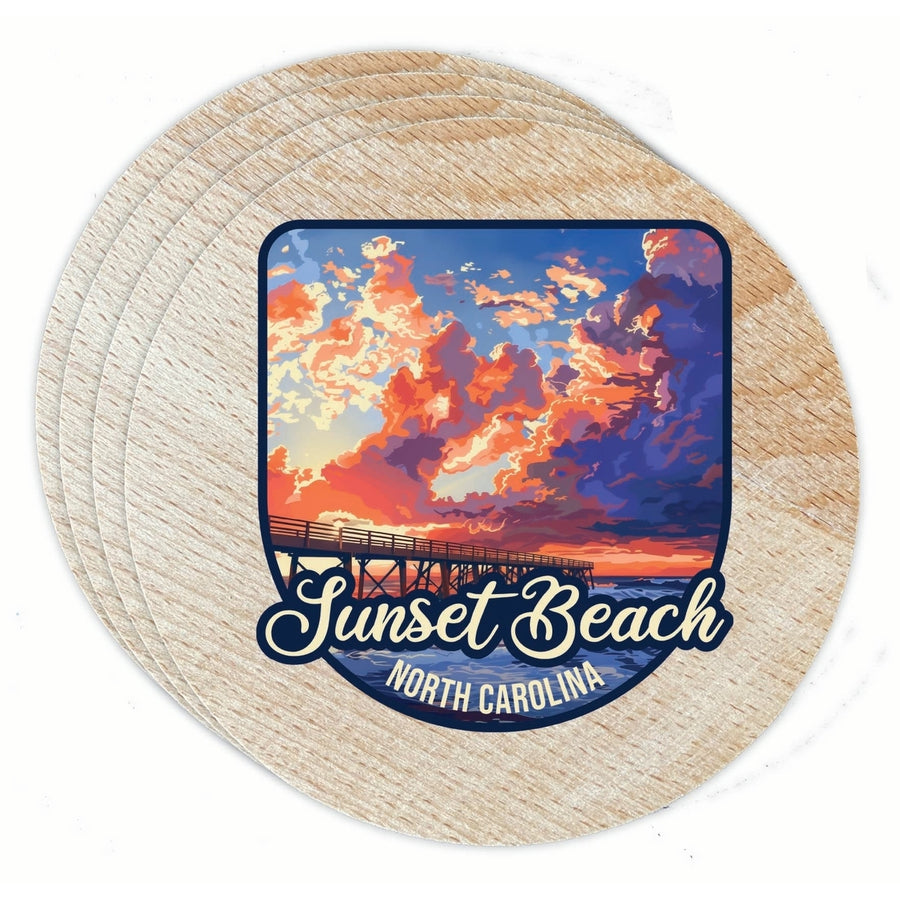 Sunset Beach North Carolina Sunset Pier Design Souvenir Coaster Wooden 3.5 x 3.5-Inch 4 Pack Image 1