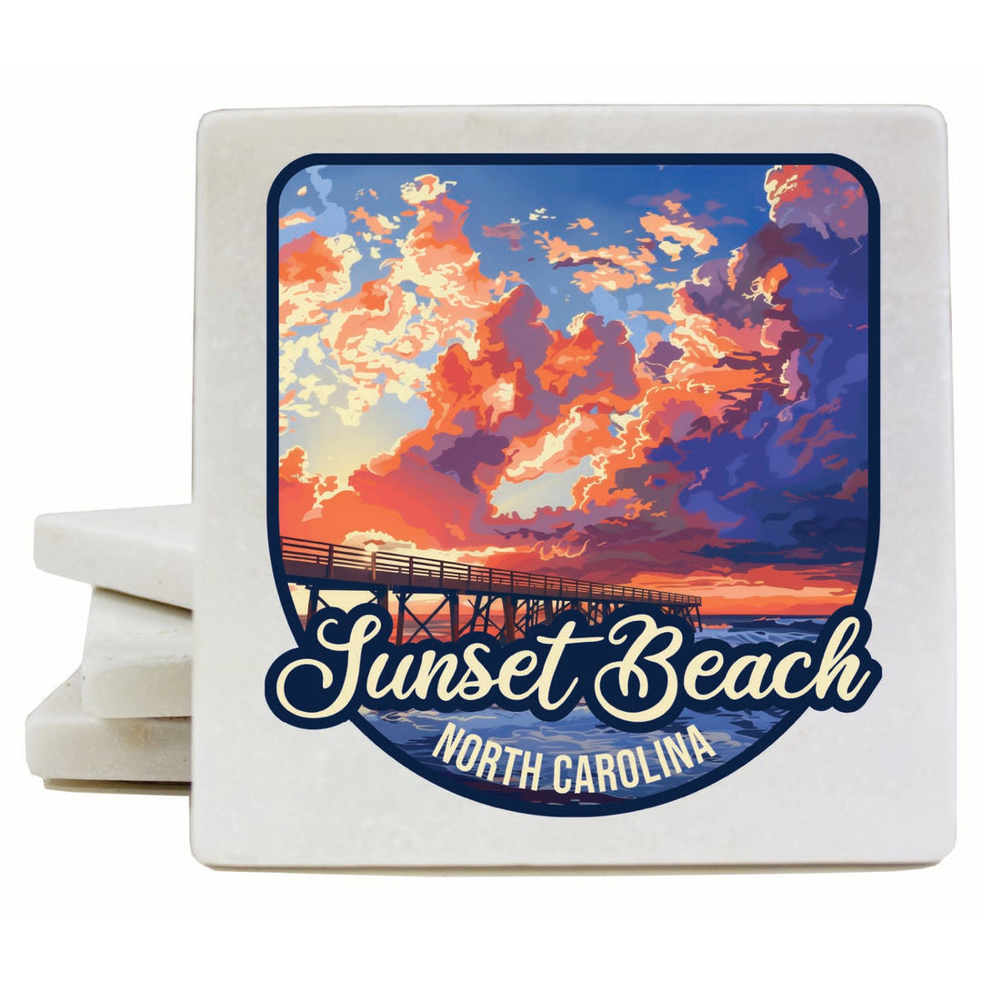 Sunset Beach North Carolina Sunset Pier Design Souvenir 4x4-Inch Coaster Marble 4 Pack Image 1