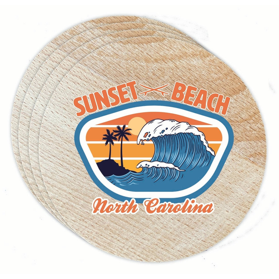 Sunset Beach North Carolina Surf Wave Design Souvenir Coaster Wooden 3.5 x 3.5-Inch 4 Pack Image 1