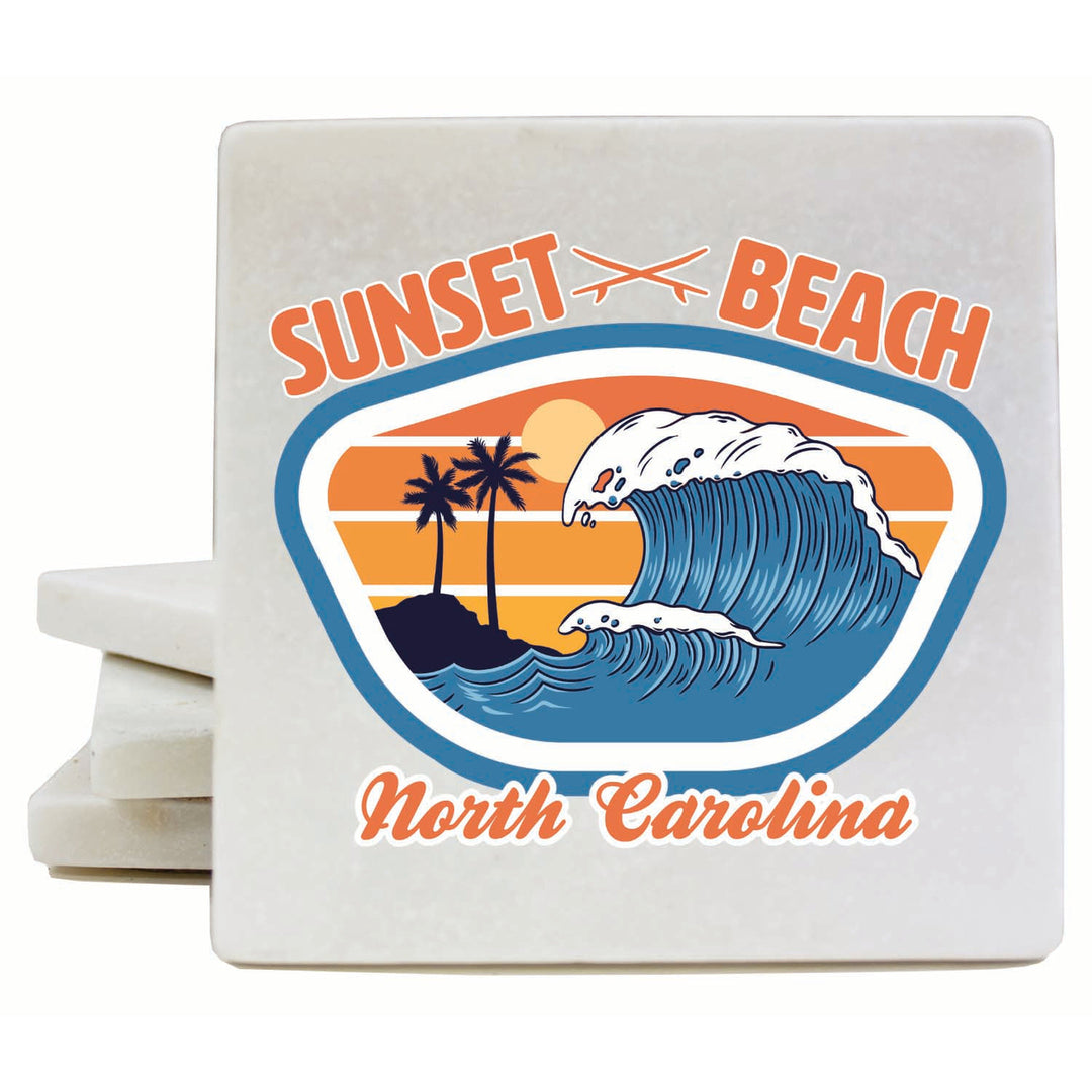 Sunset Beach North Carolina Surf Wave Design Souvenir 4x4-Inch Coaster Marble 4 Pack Image 1