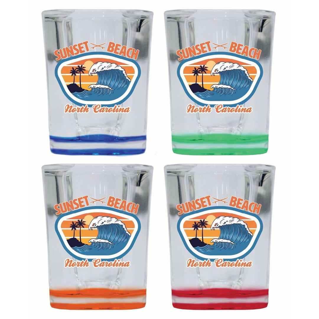 Sunset Beach North Carolina Surf Wave Design Souvenir 2 Ounce Shot Glass Square 4-Pack Multicolor Image 1