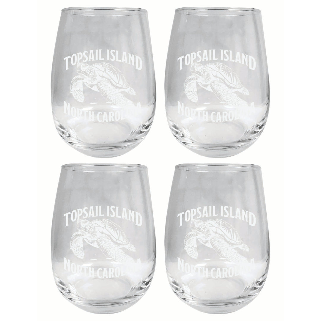 Topsail Island North Carolina Souvenir 15 oz Engraved Stemless Wine Glass 4-Pack Image 1