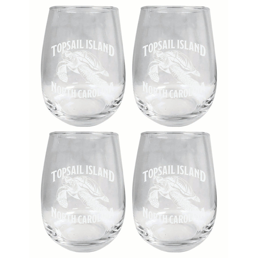 Topsail Island North Carolina Souvenir 15 oz Engraved Stemless Wine Glass 4-Pack Image 1