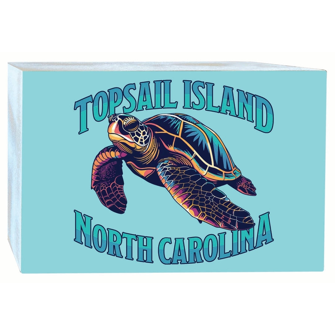 Topsail Island North Carolina Colorful Turtle Design Souvenir Wood sign with frame 5x7 Image 1