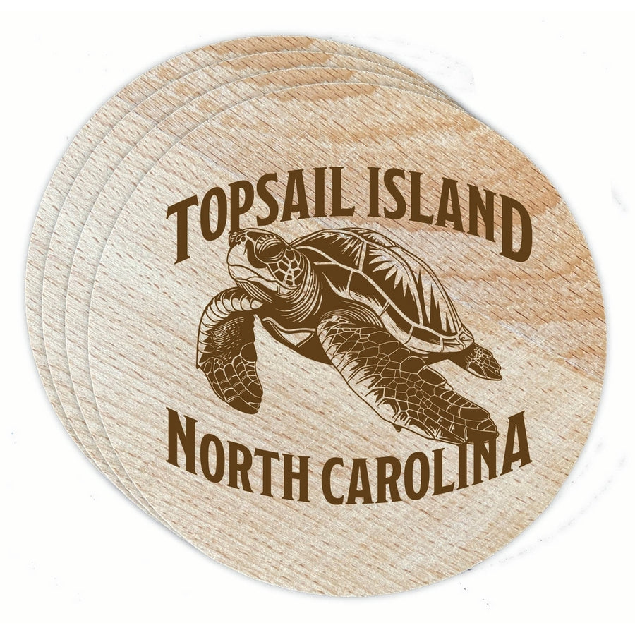 Topsail Island North Carolina Souvenir Etched Coaster Wooden 3.5 x 3.5-Inch 4 Pack Image 1