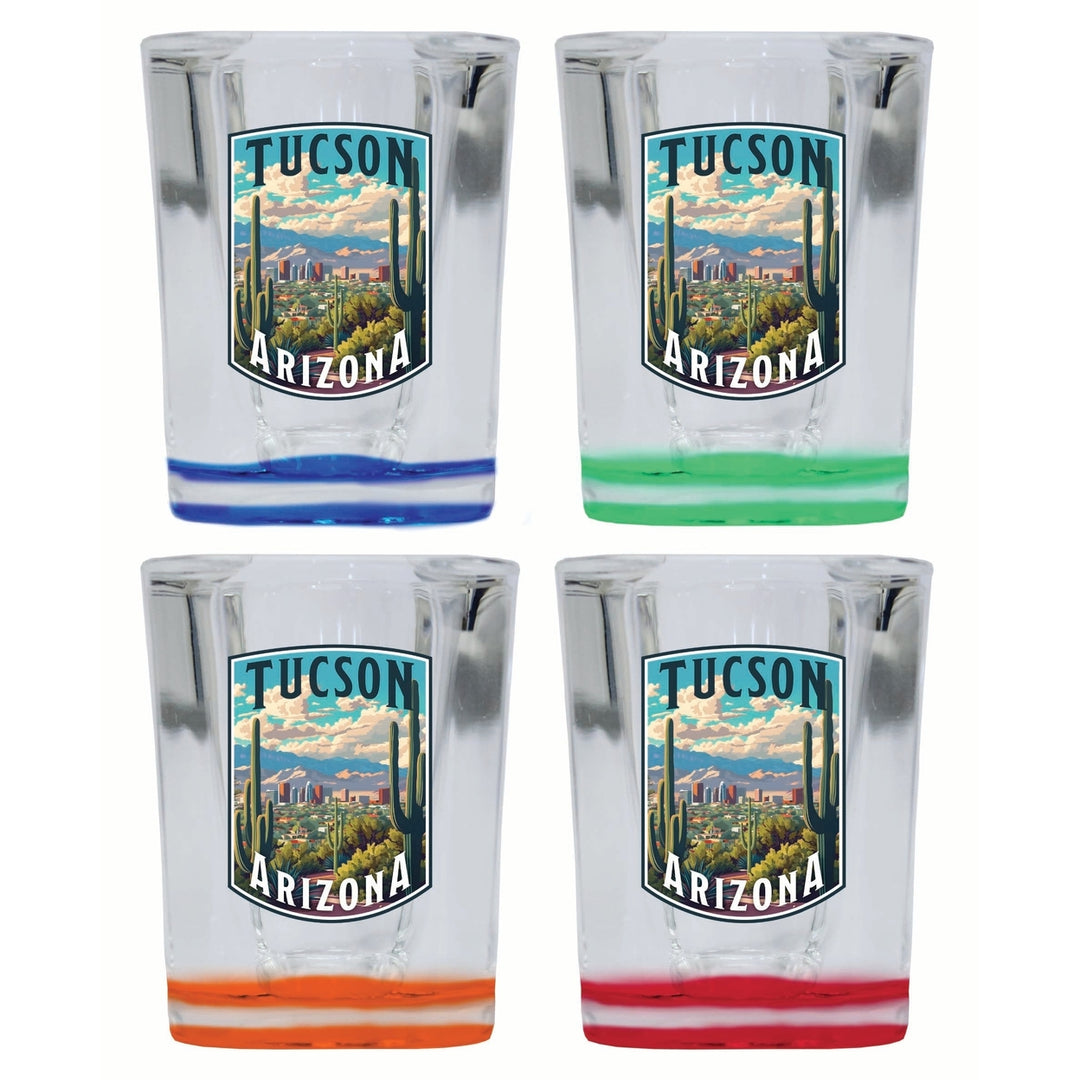 Tucson Arizona Cactus and Cityscape Design Souvenir 2 Ounce Shot Glass Square 4-Pack Multicolor Image 1