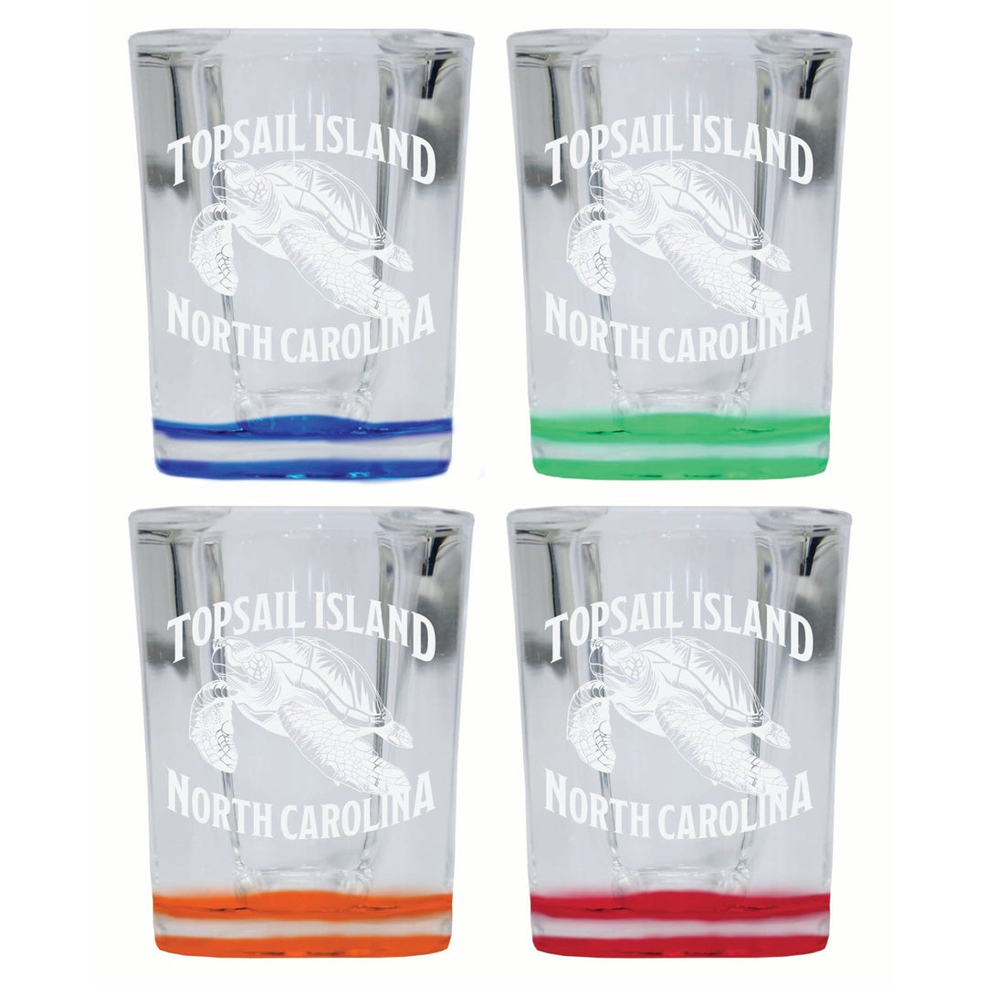 Topsail Island North Carolina Souvenir 2 Ounce Engraved Shot Glass Square 4-Pack Multicolor Image 1