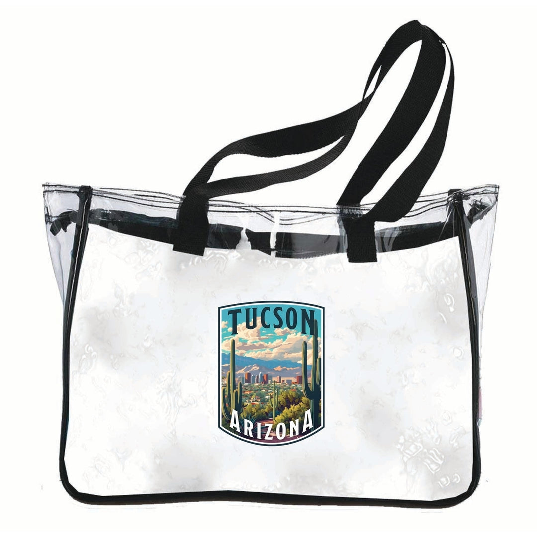 Tucson Arizona Cactus and Cityscape Design Souvenir Clear Tote Bag Image 1