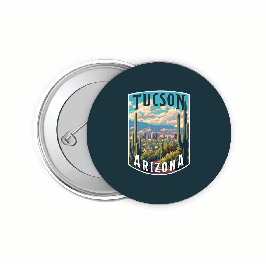 Tucson Arizona Cactus and Cityscape Design Souvenir Small 2-Inch Button Pin 4 Pack Image 1